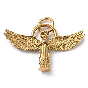 Ion Plating(IP) 304 Stainless Steel Pendants, with Jump Ring, Praying Angel Charm, Golden, 28x44.5x7mm, Hole: 6.8mm