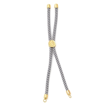 Twisted Nylon Cord Silder Bracelets, Link Bracelet Making for Connector Charm, with Long-Lasting Plated Golden Brass Cord End & Alloy Tree of Life, Light Grey, 8-3/4~8-7/8 inch(22.2~22.6cm), Hole: 2mm