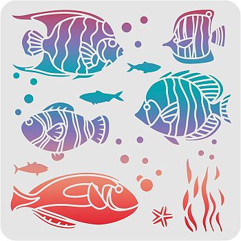 Plastic Reusable Drawing Painting Stencils Templates, for Painting on Scrapbook Fabric Tiles Floor Furniture Wood, Square, Fish Pattern, 300x300mm