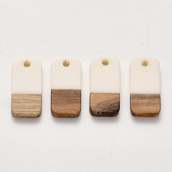 Resin & Walnut Wood Pendants, Waxed, Rectangle, Linen, 20.5x10x3~4mm, Hole: 2mm