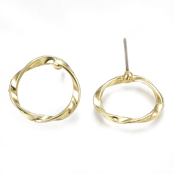 Alloy Ear Studs, with Steel Pins, Ring, Light Gold, 16x16.5mm, Pin: 0.7mm