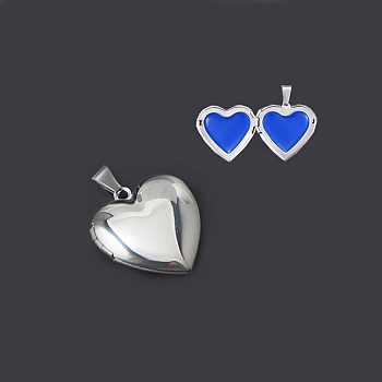 304 Stainless Steel Locket Pendants, with Enamel, Heart, Stainless Steel Color, 29x29x7mm, Hole: 9x5mm, Inner Sze: 22x17mm