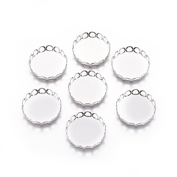 316 Surgical Stainless Steel Lace Edge Bezel Cups, Cabochon Settings, Flat Round, Stainless Steel Color, Tray: 18mm, 19x3mm