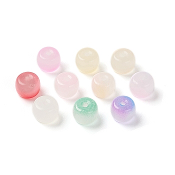 Opaque Spray Painted Glass Beads, Flat Round, Mixed Color, 8x6.5mm, Hole: 1.6mm
