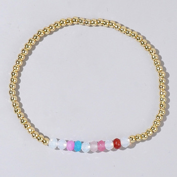 Colorful Mixed Brass Random Color Synthetic Gemstone Bead Copper Bracelet Women's Fashion Jewelry Wholesale