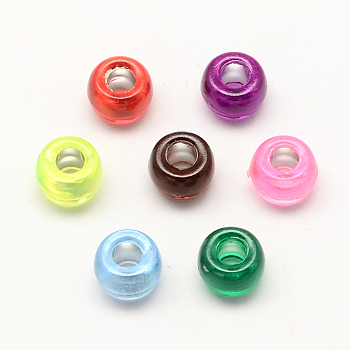 Silver Foil Acrylic European Beads, Large Hole Barrel Beads, Mixed Color, 9x6mm, Hole: 4mm, about 1800pcs/500g