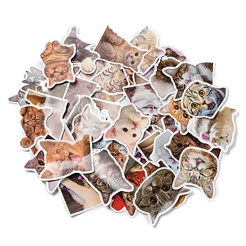 50 Sheets Paper Cat Stickers, Mixed Color, 32~61x40~60x0.2mm, 50 sheets/bag