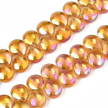 Electroplate Glass Beads Strand, AB Color, Teardrop, Orange, 10x12x5mm, Hole: 0.8mm, about 82~99pcs/strand, 16.93 inch~ 23.23 inch(43~59cm)