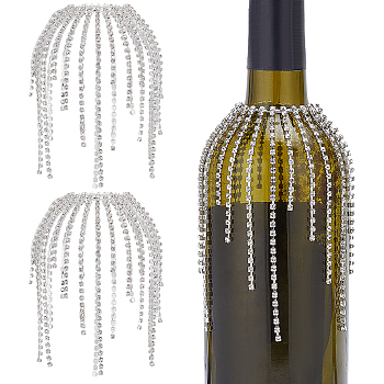 2Pcs Iron with Glass Rhinestone Cup Wine Glass Charms, Platinum, 120x60mm
