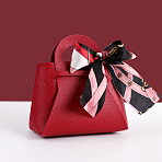 Imitation Leather Bag, with Silk Ribbon, Candy Gift Bags Christmas Party Wedding Favors Bags, FireBrick, 13x12.5x5cm(PW-WG23057-01)