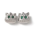Brass Micro Pave Cubic Zirconia Beads, Long-Lasting Plated, Rack Plating, Cat Shape, Platinum, 8x8x6mm, Hole: 1.6mm(KK-C253-10P)