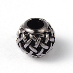 Round 316 Surgical Stainless Steel European Beads, Large Hole Beads, Antique Silver, 12x10mm, Hole: 4.5mm(STAS-L178-ZZ036G)