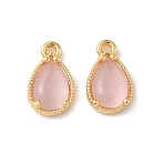 Brass Crushed Ice Cut Cubic Zirconia Pendants, Teardrop Charms, Nickel Free, Real 18K Gold Plated, Pink, 10.5x6.5x3mm, Hole: 0.9mm(KK-D024-26B-G)