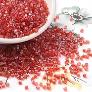 Transparent Colours Luster Glass Seed Beads, Hexagon(Two Cut), FireBrick, 2x1.5mm, Hole: 0.9mm(SEED-S042-20B-02)