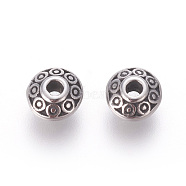 304 Stainless Steel Spacer Beads, Flat Round, Antique Silver, 6.5x3.5mm, Hole: 1.8mm(STAS-E452-36A-AS)
