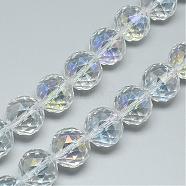 Electroplate Glass Bead Strands, AB Color Plated, Faceted, Round, Clear, 13~14x13~14mm, Hole: 1.5mm, about 50pcs/strand, 26 inch(EGLA-S137-14mm-08)
