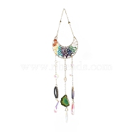 Gemstone Chips Beaded Moon Hanging Sun Catchers, with Glass Teardrop & Star and Natural Agate, with Iron Findings, 430mm(HJEW-M004-03)