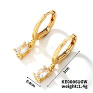 Fashionable Copper Inlaid Zircon Hoop Earrings, Elegant and Versatile Ear Accessories, Golden, Oval, 20x4mm(UQ9075-4)