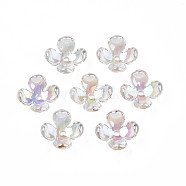 Transparent Acrylic Bead Caps, AB Color Plated, 4-Petal, Flower, Clear, 12x12x4.5mm, Hole: 1.4mm(X-TACR-Q273-03)