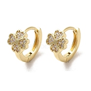 Rack Plating Brass Micro Pave Cubic Zirconia Hoop Earrings, Clover, Golden, 12x13x7.5mm(EJEW-A031-21G)