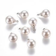 Acrylic Iimitation Pearl Pendants, with Antique Silver Tone Alloy Pendant Bails, Cone, White, 19.5x12mm, Hole: 1.6mm(PALLOY-I173-06AS)