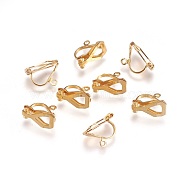 304 Stainless Steel Clip-on Earring Findings, Real 18K Gold Plated, 12x6x9mm, Hole: 1.6mm(X-STAS-P206-02G)