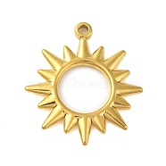 Ion Plating(IP) 304 Stainless Steel Pendants, Sun Charm, Real 18K Gold Plated, 27x24.5x2mm, Hole: 1.8mm(STAS-C104-25G)