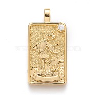 Brass Micro Pave Clear Cubic Zirconia Pendants, Real 18K Gold Plated, Tarot Card Charms, The Fool, The Fool 0, 30x15x4mm, Hole: 3~4mm(X-ZIRC-Z004-01P)