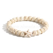 Men's Yoga Jewelry, Synthetic Magnesite Round Beads Stretch Bracelets, Starfish, Antique White(BK0782-15)