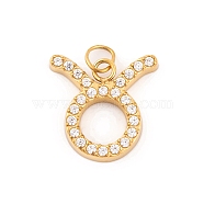 316 Stainless Steel Micro Pave Cubic Zirconia Pendants, with Jump Rings, Real 18K Gold Plated, 12 Constellation Charm, Real 18K Gold Plated, Taurus, 11x11.5x2mm, Hole: 2.5mm(STAS-K284-01C-G)