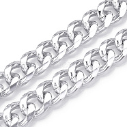 Aluminum Faceted Curb Chains, Diamond Cut Cuban Link Chains, Unwelded, Silver, 20.5x17x4.5mm(CHA-N003-22S)