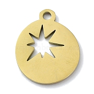 304 Stainless Steel Pendants, Laser Cut, Flat Round with Star Charm, Golden, 15.5x12.5x1mm, Hole: 1.5mm(STAS-C097-25G)