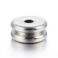 304 Stainless Steel Spacer Beads, Grooved Beads, Flat Round, Stainless Steel Color, 6x3mm, Hole: 2mm(STAS-E425-042P)