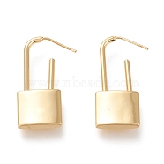 Brass Stud Earring, Long-Lasting Plated, Lock, Real 18K Gold Plated, 30.5x18.5x3.5mm, Pin: 0.7mm(EJEW-F255-03G)