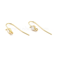 Brass Micro Pave Clear Cubic Zirconia Earring Hooks, with Horizontal Loops, Flat Round, Cadmium Free & Nickel Free & Lead Free, Real 18K Gold Plated, 24x12x4mm, Hole: 1mm, 21 Gauge, Pin: 0.7mm(KK-G419-02G)