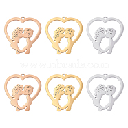 Unicraftale 6Pcs 3 Colors 304 Stainless Steel Pendants, Heart with Boy and Girl Kiss Pattern, Mixed Color, 24.5x23.5x1.4mm, Hole: 1.6mm, 2pcs/color(STAS-UN0030-37)