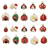 50Pcs 10 Styles Alloy Enamel Pendants, Light Gold, Ladybug Charm, Red, 15~23x11~21x2~7mm, Hole: 2mm, 5pcs/style(ENAM-CJ0005-36)