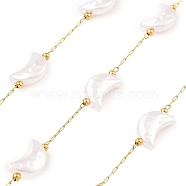Ion Plating(IP) 304 Stainless Steel Paperclip Chains, Soldered, with ABS Imitation Pearl Beads, Real 18K Gold Plated, Real 18K Gold Plated, 13x8.5x4.5mm, about 16.40 Feet(5m)/Roll(CHS-P018-04I-G)