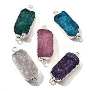 Natural Dyed Quartz Crystal Links Connector Charms, with Brass Findings, Rectangle, Silver Color Plated, Mixed Color, 29.5~41x14.5~15.5x6.5~9.5mm, Hole: 2.5mm(G-K189-02S)