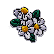 Computerized Embroidery Cloth Iron on/Sew on Patches, Costume Accessories, Appliques, Daisy Flower, White, 36x35mm(HUDU-PW0001-082-25)