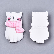 Resin Cabochons, Cat in the Scarf, White, 34x21x6mm(X-CRES-R195-14)