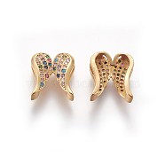 Brass Micro Pave Cubic Zirconia Slide Charms, Wing, Colorful, Golden, 13.5x12x5.5mm, Hole: 2x10.5mm(ZIRC-E161-35G)