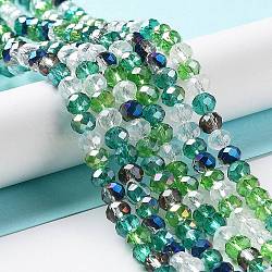 Glass Beads Strands, Faceted, Rondelle, Dark Green, 6x5mm, Hole: 1mm, about 85~88pcs/strand, 16.1~16.5 inch(41~42cm)(EGLA-A034-M6mm-24)