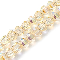 Electroplate Transparent Glass Beads Strands, Faceted, Rondelle, Gold, 8x6mm, Hole: 1.2mm, about 80pcs/strand, 19.29''(49cm)(EGLA-K015-13A)