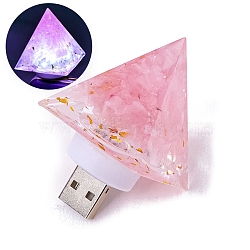 Gemstone Resin USB Lamp, Healing Stone Night Light, for Meditation, Yoga Decorations, Pyramid, Pink, 60x40mm(PW-WG62926-03)