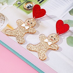 Gingerbread Man Acrylic Dangle Stud Earrings, Platinum & Golden, PapayaWhip, 60x30mm(FS-WG762D1-01)