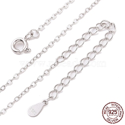 Rhodium Plated 925 Sterling Silver Flat Cable Chain Necklace, with S925 Stamp, for Beadable Necklace Making, Long-Lasting Plated, Platinum, 18.15 inch(46.1cm)(NJEW-A011-01C-P)