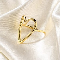 Rack Plating Brass Cuff Finger Rings for Women, Long-Lasting Plate, Heart, Real 18K Gold Plated, 23x18mm,  adjustable(RJEW-M028-04G)