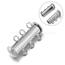 3-Strands 6-Holes Tube Brass Magnetic Slide Lock Clasps, Nickel Free, Platinum, 21x10x6.5mm, Hole: 2mm(KK-D473-P-NF)