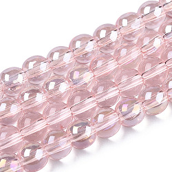 Electroplate Transparent Glass Beads Strands, AB Color Plated, Round, Misty Rose, 6~6.5mm, Hole: 1.4mm, about 67~70pcs/strand, 14.76 inch~15.16 inch(37.5~38.5cm)(GLAA-T032-T6mm-AB10)